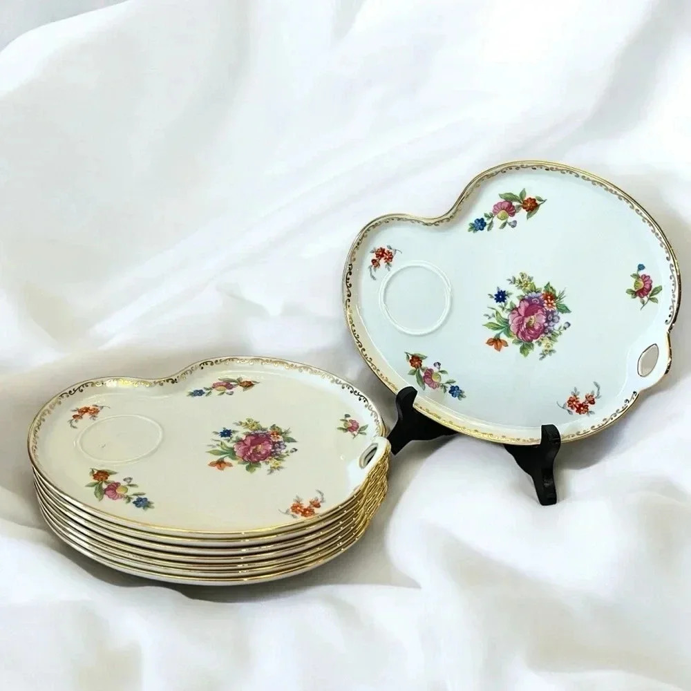 Vintage Noritake Japan Dresdlina Floral + Gold Painted Luncheon Plates